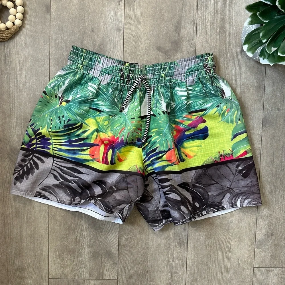 Boutique Tropical Print Boys Swim Trunks Shorts Vibrant Size XL Like New